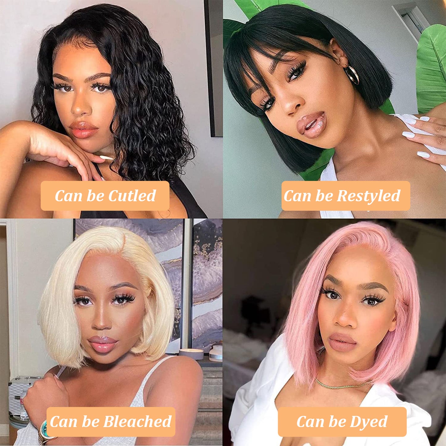 Bob Wig Human Hair 13x4 HD Lace Front Wigs for Black Women Human Hair Side Part Frontal Bob Wig, Short Human Hair Wigs for Black Women Pre Plucked 180% Density