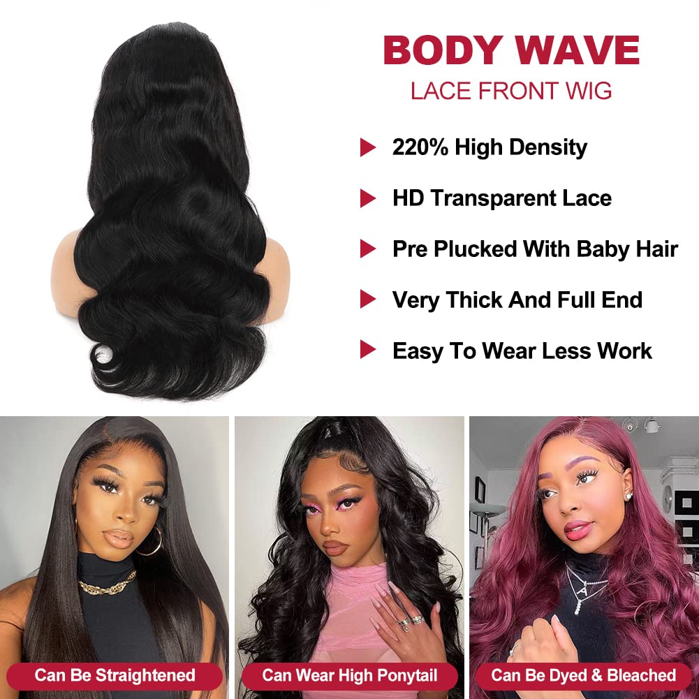 FASCARA 220% High Density HD Transparent Lace Front Wigs Human Hair Body Wave 13x4 Frontal Wigs Human Hair Pre Plucked with Baby Hair 10A Full and Thick Human Hair Wigs for Black Women