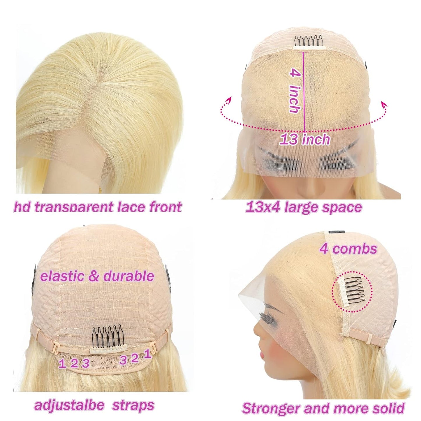 13X4 Straight Lace Frontal Bob Wig Human Hair Pre Plucked Free Part 180 Density 613 Blonde