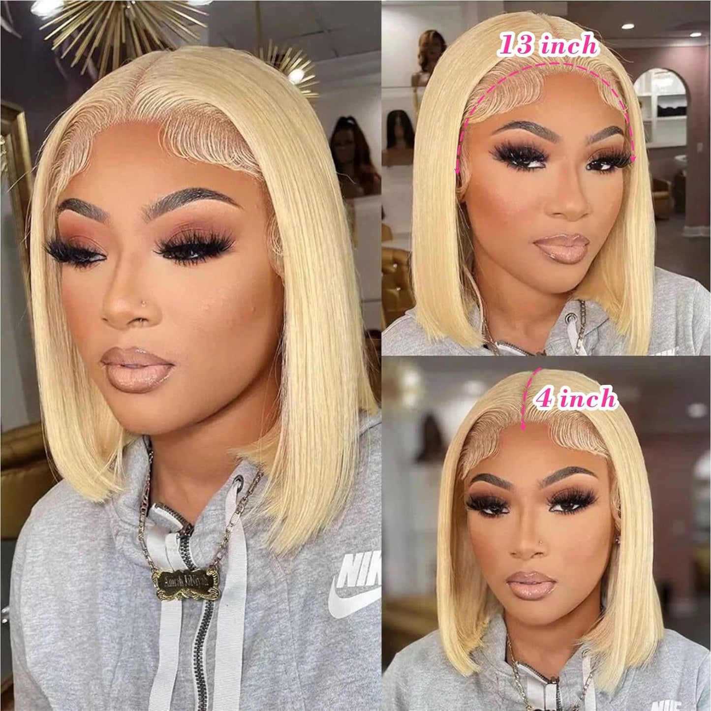 13X4 Straight Lace Frontal Bob Wig Human Hair Pre Plucked Free Part 180 Density 613 Blonde