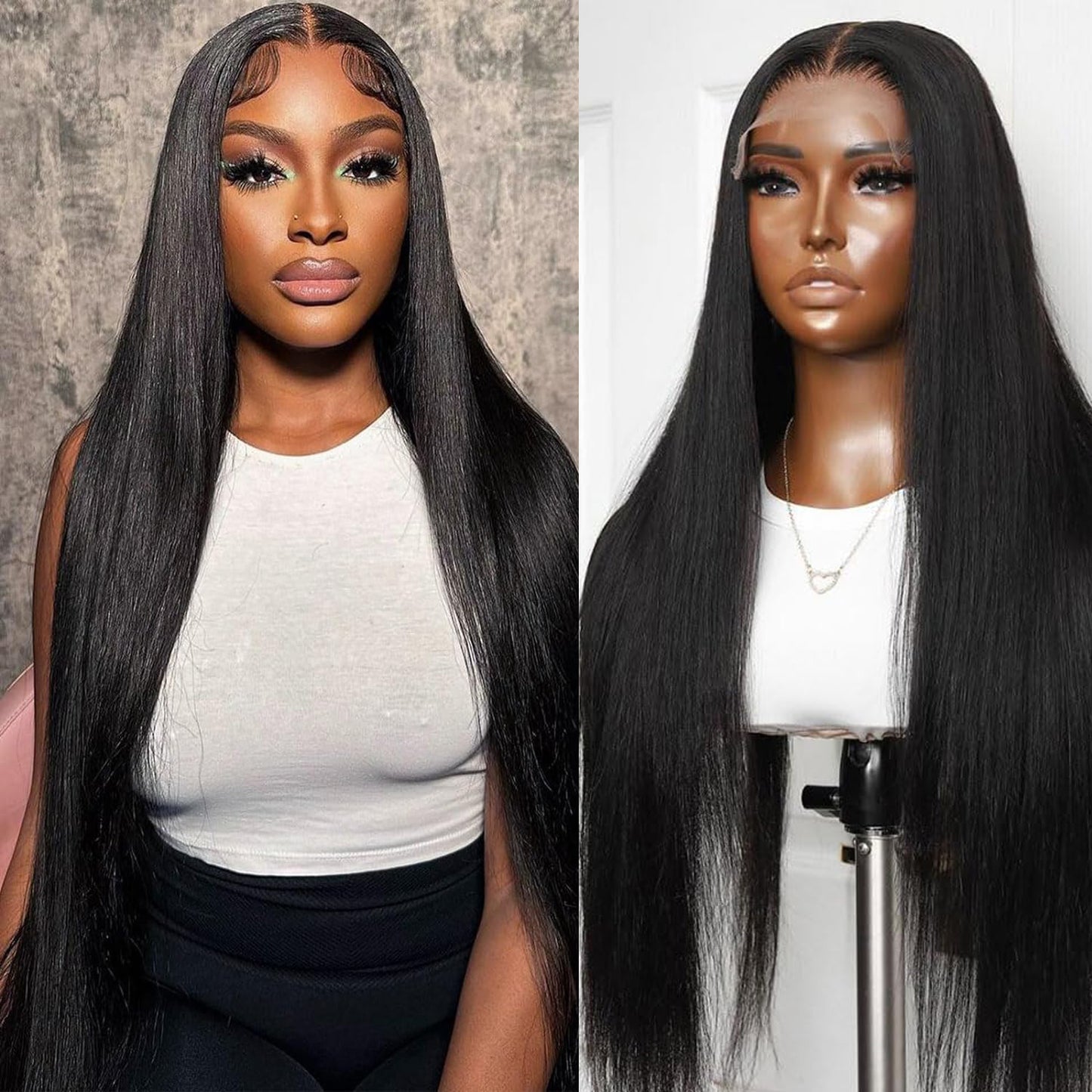5x5 HD Transparent Straight Lace Frontal Wigs Human Hair Pre Plucked with Baby Hair 180% Density