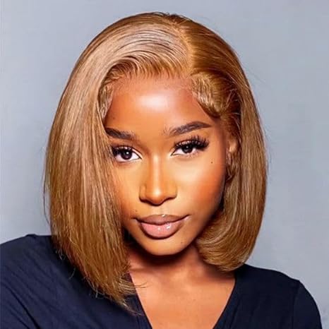 UTIDE Chocolate Brown Bob Wig Human Hair Straight 3x4 Hd Transparent Lace Frontal Bob Wig Straight Hair Free Part Short Bob Wig