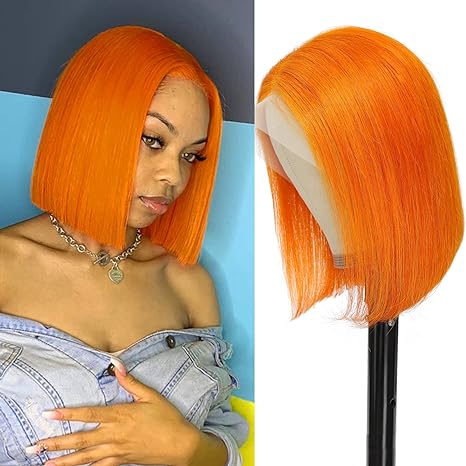 UTIDE Ginger Orange Bob Wig Human Hair Straight 13x4 HD transparent Lace Frontal Wig Middle Part Wig Human Hair Pre Plucked For Black Women