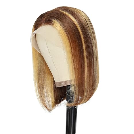 UTIDE Middle Part Bob Wig Human Hair Straight 4/27 Highlight 13x4 Hd Transparent Lace Frontal Wigs Human Hair Pre Plucked With Baby Hair