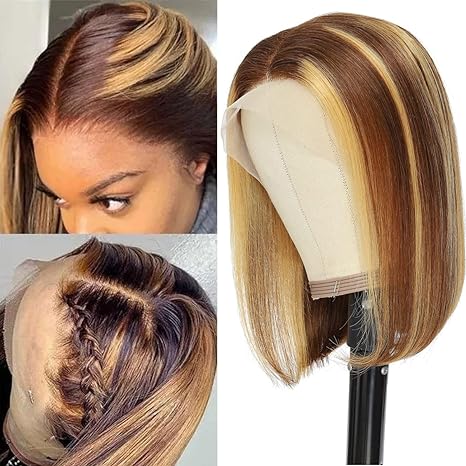UTIDE Middle Part Bob Wig Human Hair Straight 4/27 Highlight 13x4 Hd Transparent Lace Frontal Wigs Human Hair Pre Plucked With Baby Hair