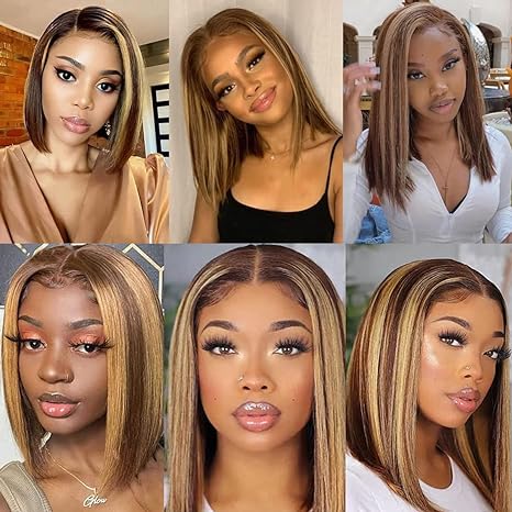 UTIDE Middle Part Bob Wig Human Hair Straight 4/27 Highlight 13x4 Hd Transparent Lace Frontal Wigs Human Hair Pre Plucked With Baby Hair