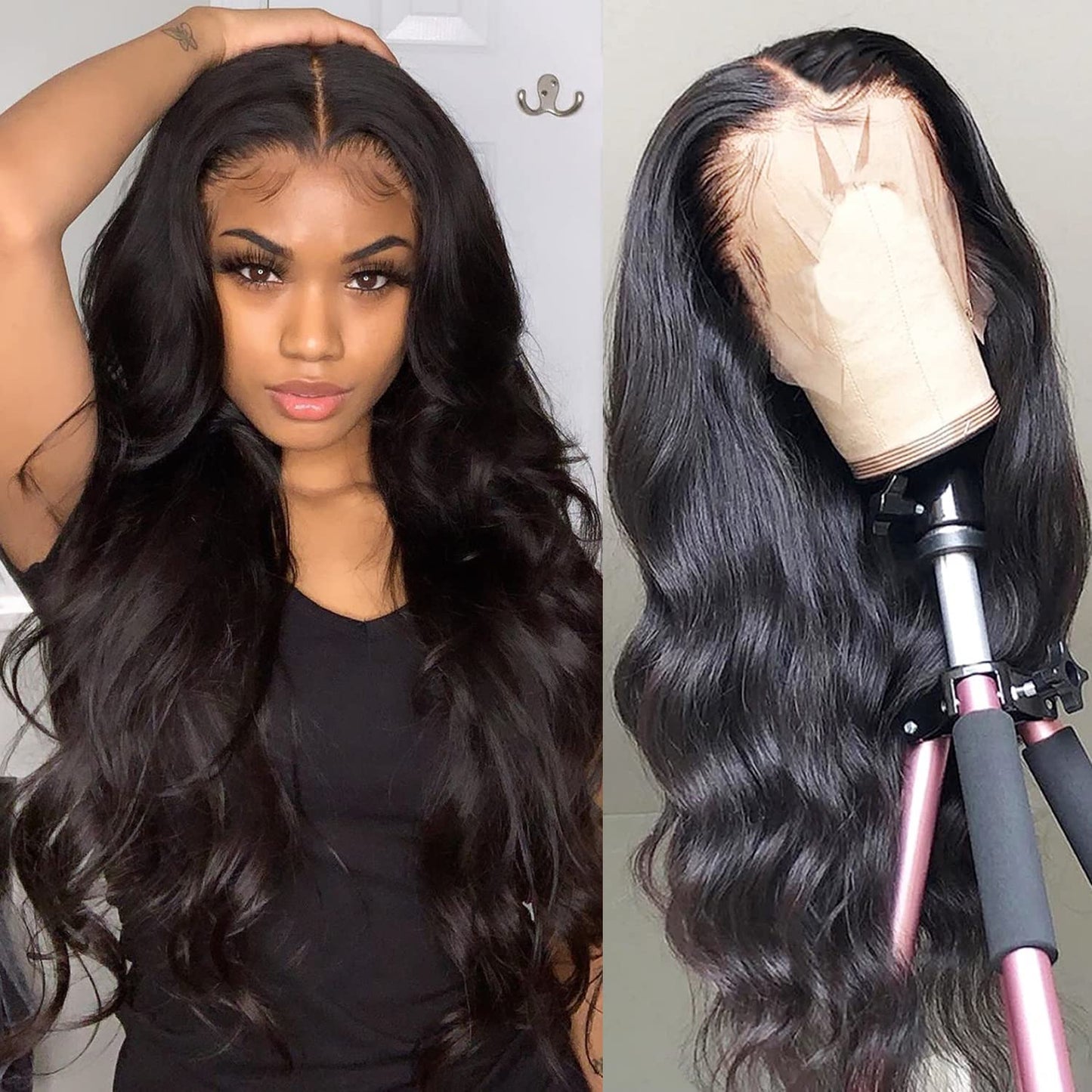 FASCARA Body Wave Lace Front Wigs Human Hair 13x4 HD Transparent Lace Frontal Wig Pre Plucked with Baby Hair 180% Density Brazilian Wigs for Black Women Natural Color
