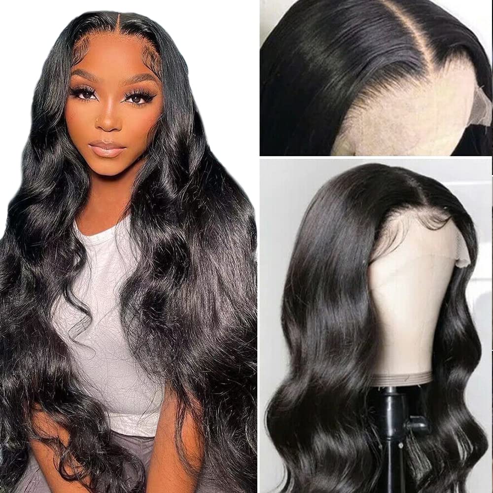 FASCARA Body Wave Lace Front Wigs Human Hair 13x4 HD Transparent Lace Frontal Wig Pre Plucked with Baby Hair 180% Density Brazilian Wigs for Black Women Natural Color