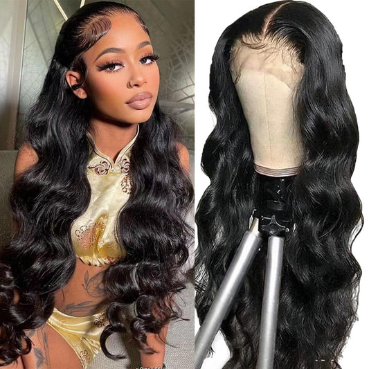 FASCARA Body Wave Lace Front Wigs Human Hair 13x4 HD Transparent Lace Frontal Wig Pre Plucked with Baby Hair 180% Density Brazilian Wigs for Black Women Natural Color