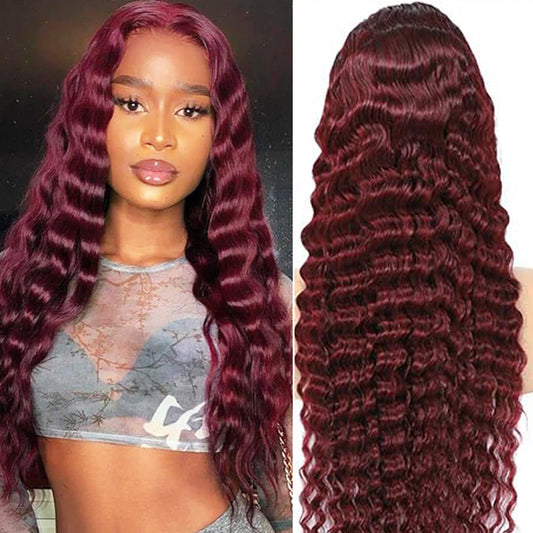 99J 13X4 HD Transparent deep wave Lace Frontal Wigs 100 human hair  180% Density