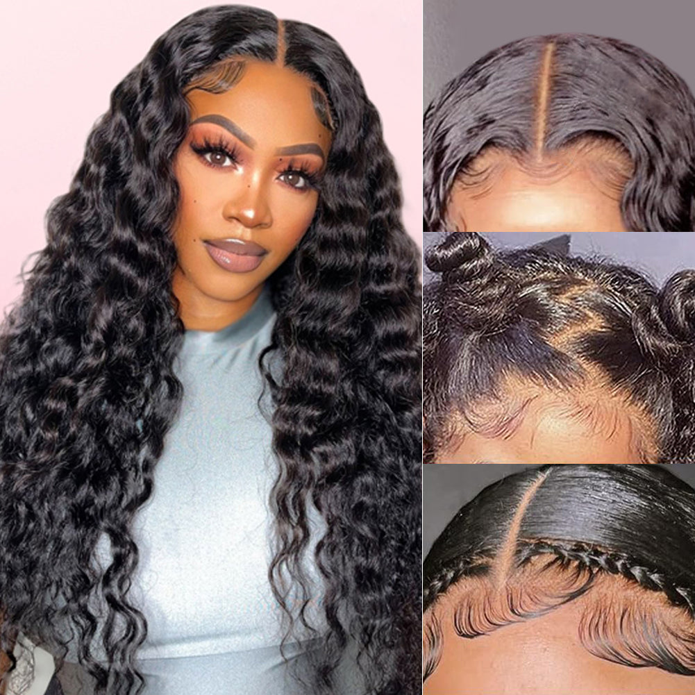 180 Density 5x5 HD Transparent Water Wave Lace Front Wigs Human Hair Pre Plucked with Baby Hair