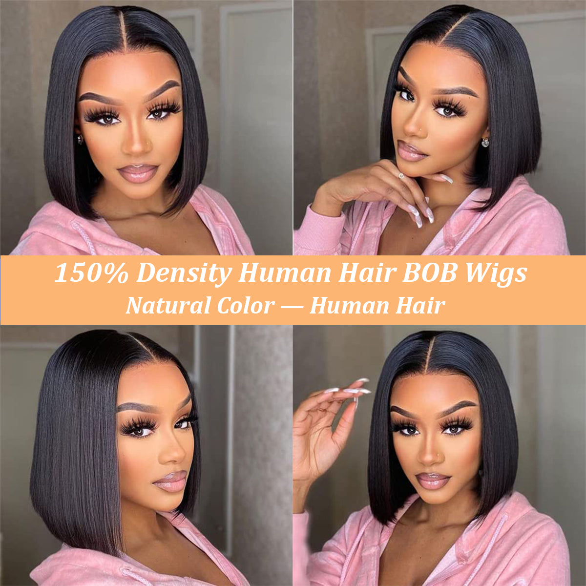 Bob Wig Human Hair 13x4 HD Lace Front Wigs for Black Women Human Hair Side Part Frontal Bob Wig, Short Human Hair Wigs for Black Women Pre Plucked 180% Density