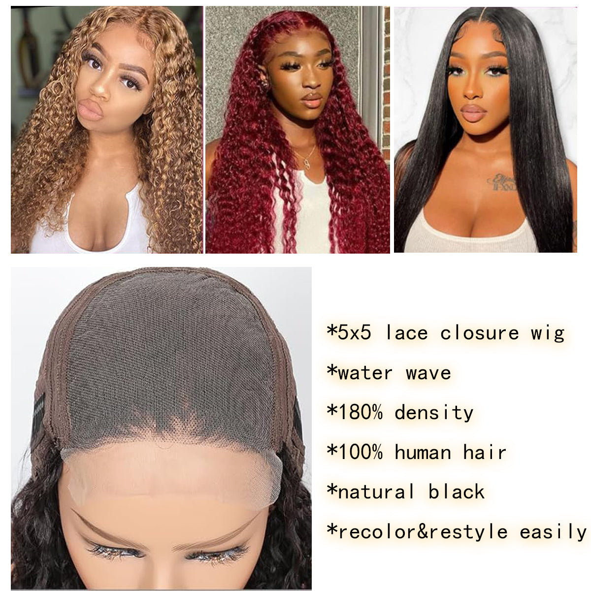 180 Density 5x5 HD Transparent Water Wave Lace Front Wigs Human Hair Pre Plucked with Baby Hair