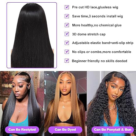 5x5 HD Transparent Straight Lace Frontal Wigs Human Hair Pre Plucked with Baby Hair 180% Density
