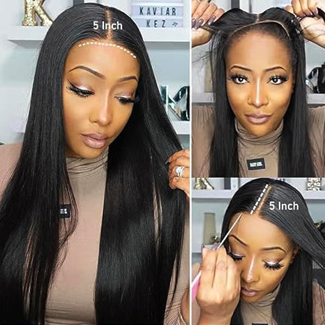 5x5 HD Transparent Straight Lace Frontal Wigs Human Hair Pre Plucked with Baby Hair 180% Density