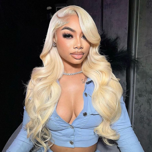 13x4 Body Wave 180% Density Blonde #613 Lace Front Wig Human Hair Pre Plucked Bleached Knots with Baby Hair
