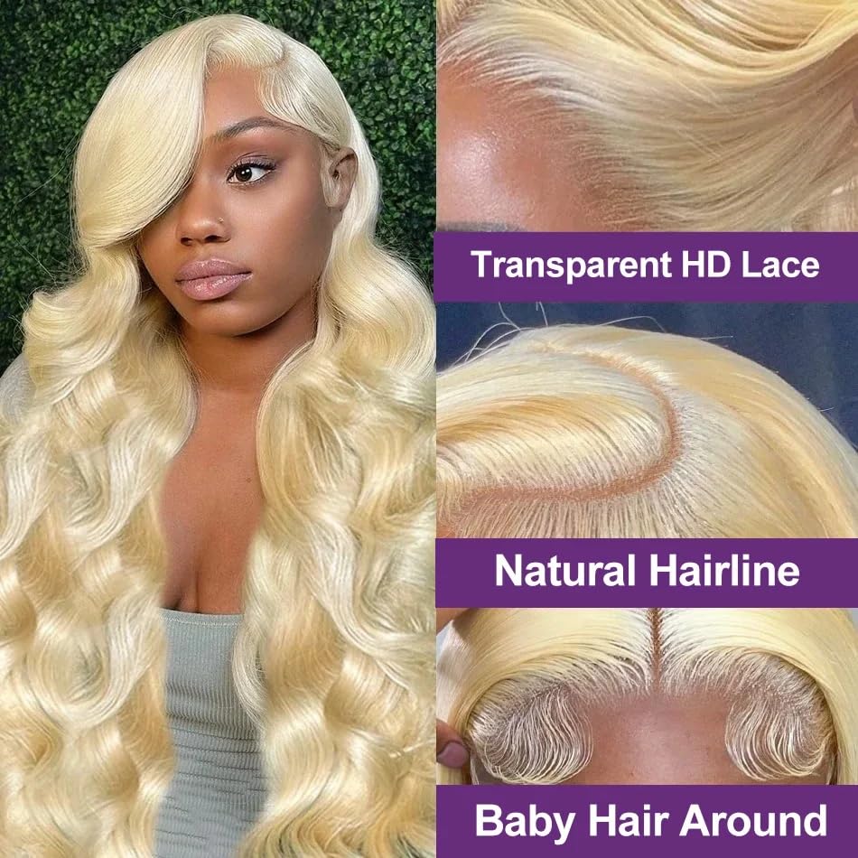 13x4 Body Wave 180% Density Blonde #613 Lace Front Wig Human Hair Pre Plucked Bleached Knots with Baby Hair