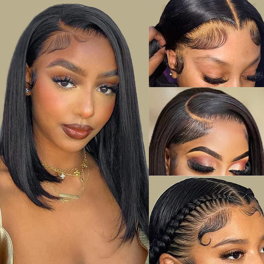 Bob Wig Human Hair 13x4 HD Lace Front Wigs for Black Women Human Hair Side Part Frontal Bob Wig, Short Human Hair Wigs for Black Women Pre Plucked 180% Density