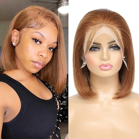 UTIDE Chocolate Brown Bob Wig Human Hair Straight 3x4 Hd Transparent Lace Frontal Bob Wig Straight Hair Free Part Short Bob Wig