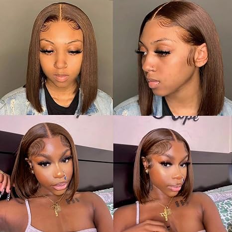 UTIDE Chocolate Brown Bob Wig Human Hair Straight 3x4 Hd Transparent Lace Frontal Bob Wig Straight Hair Free Part Short Bob Wig