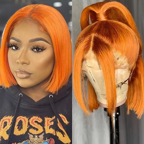 UTIDE Ginger Orange Bob Wig Human Hair Straight 13x4 HD transparent Lace Frontal Wig Middle Part Wig Human Hair Pre Plucked For Black Women