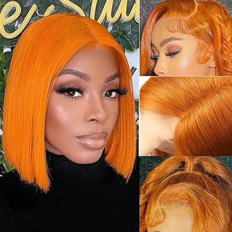 UTIDE Ginger Orange Bob Wig Human Hair Straight 13x4 HD transparent Lace Frontal Wig Middle Part Wig Human Hair Pre Plucked For Black Women