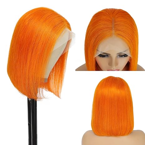 UTIDE Ginger Orange Bob Wig Human Hair Straight 13x4 HD transparent Lace Frontal Wig Middle Part Wig Human Hair Pre Plucked For Black Women