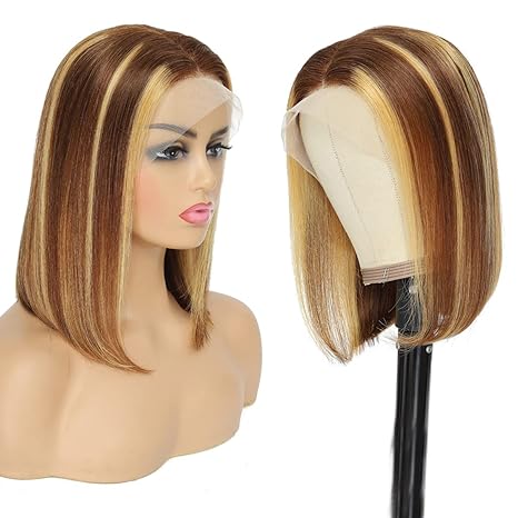 UTIDE  Middle Part Bob Wig Human Hair Straight 4/27 Highlight 13x4 Hd Transparent Lace Frontal Wigs Human Hair Pre Plucked With Baby Hair