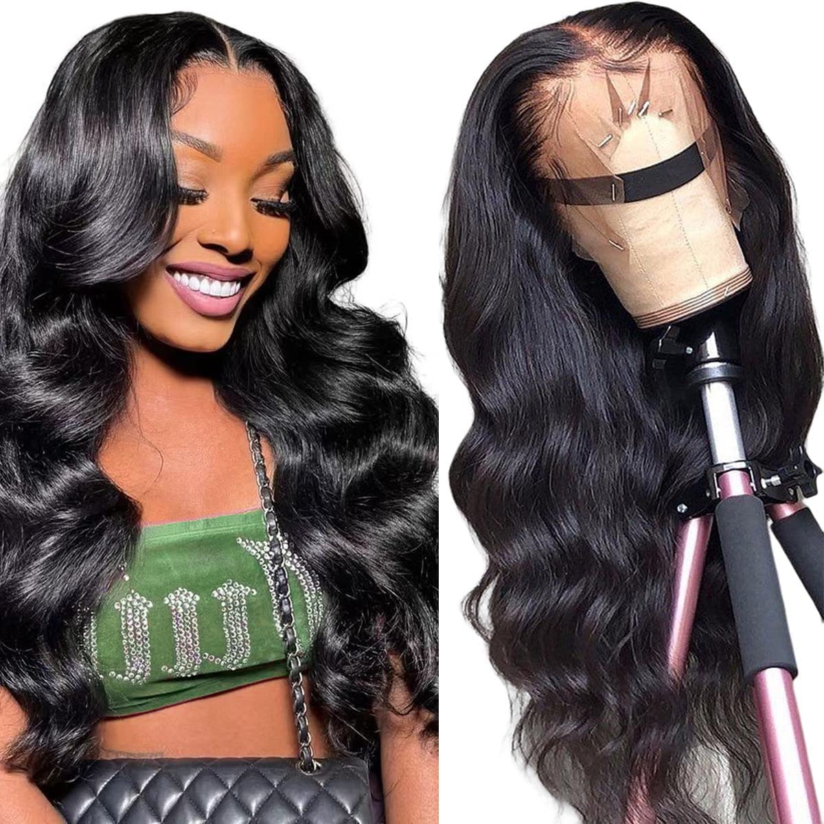 FASCARA Body Wave Lace Front Wigs Human Hair 13x4 HD Transparent Lace Frontal Wig Pre Plucked with Baby Hair 180% Density Brazilian Wigs for Black Women Natural Color