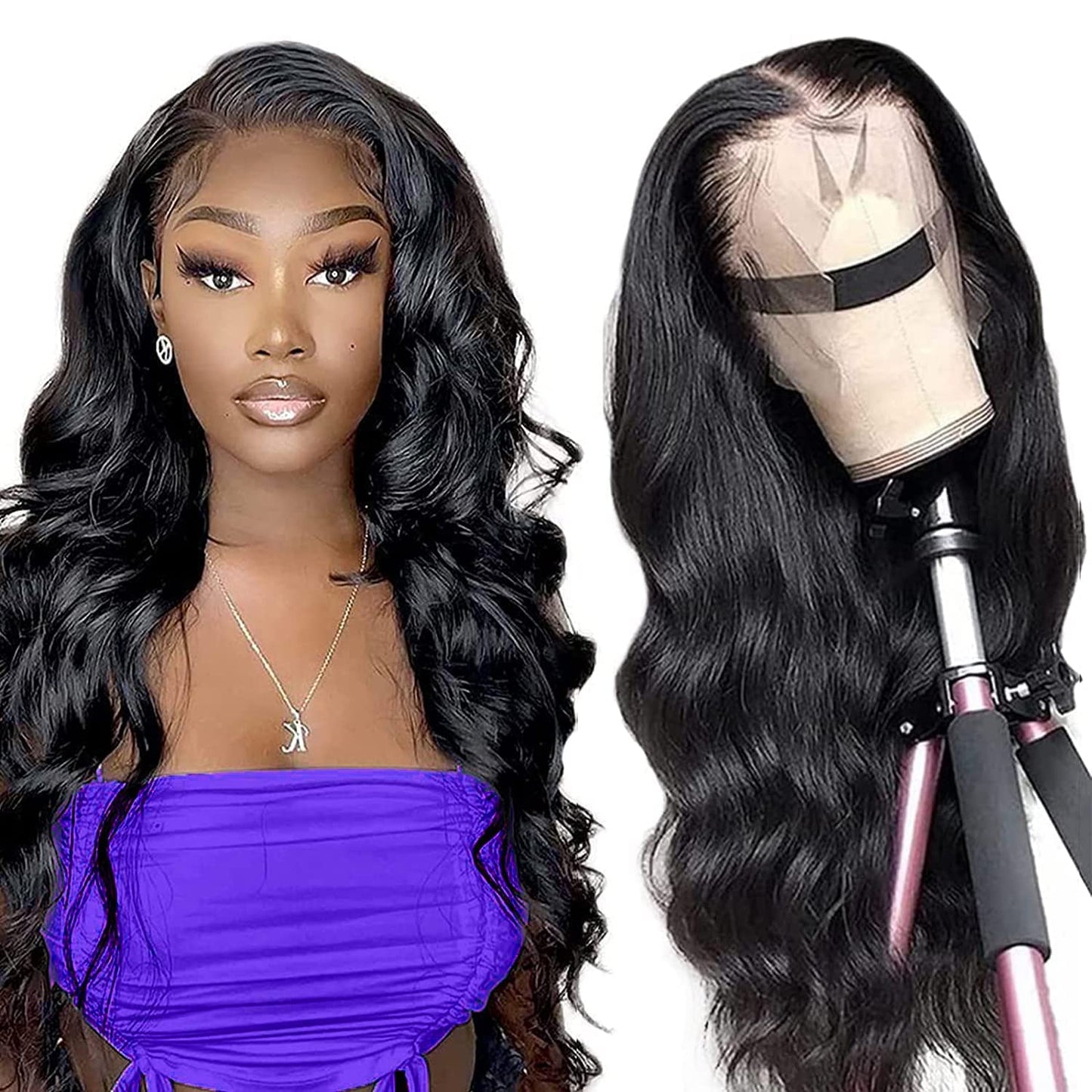 FASCARA Body Wave Lace Front Wigs Human Hair 13x4 HD Transparent Lace Frontal Wig Pre Plucked with Baby Hair 180% Density Brazilian Wigs for Black Women Natural Color