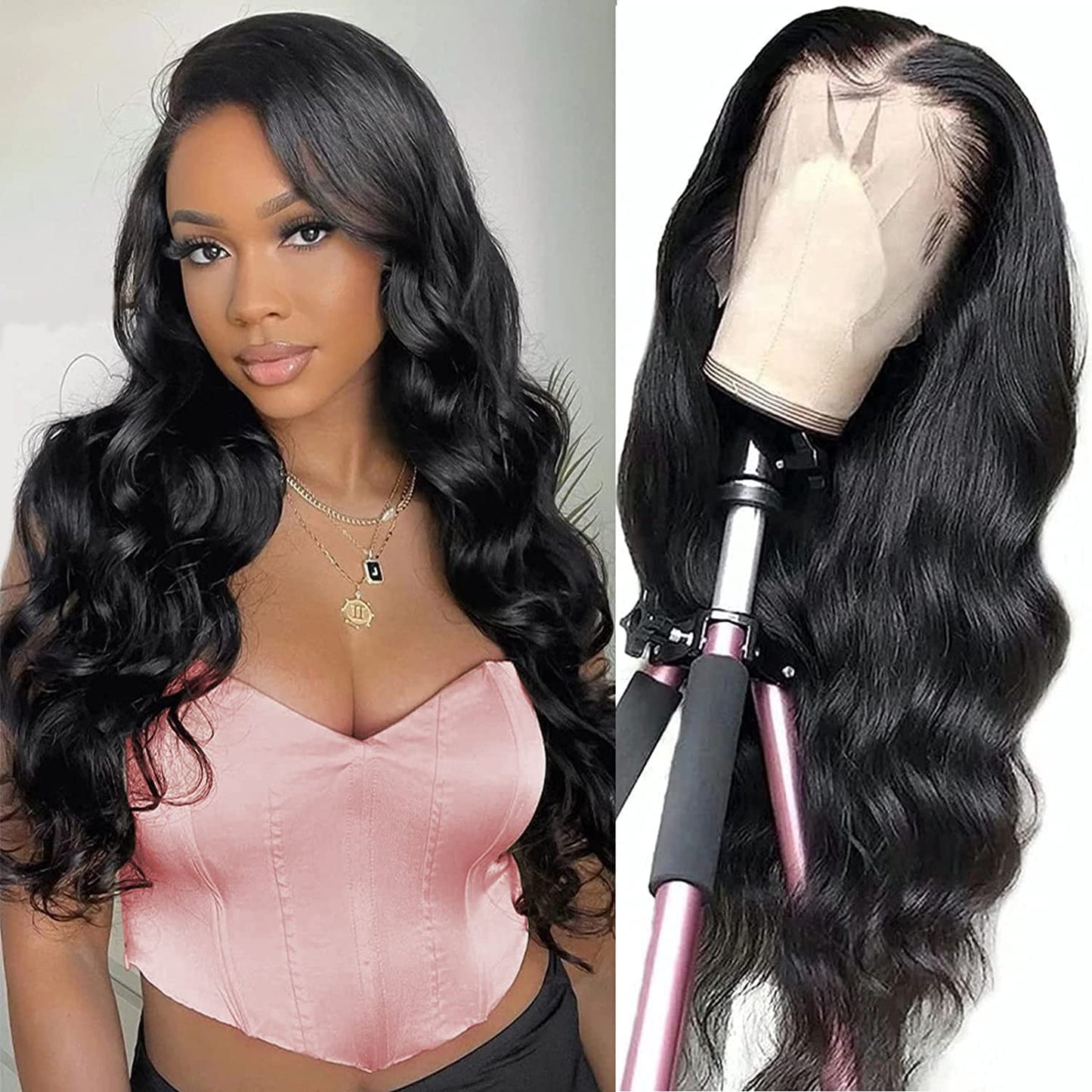 FASCARA Body Wave Lace Front Wigs Human Hair 13x4 HD Transparent Lace Frontal Wig Pre Plucked with Baby Hair 180% Density Brazilian Wigs for Black Women Natural Color