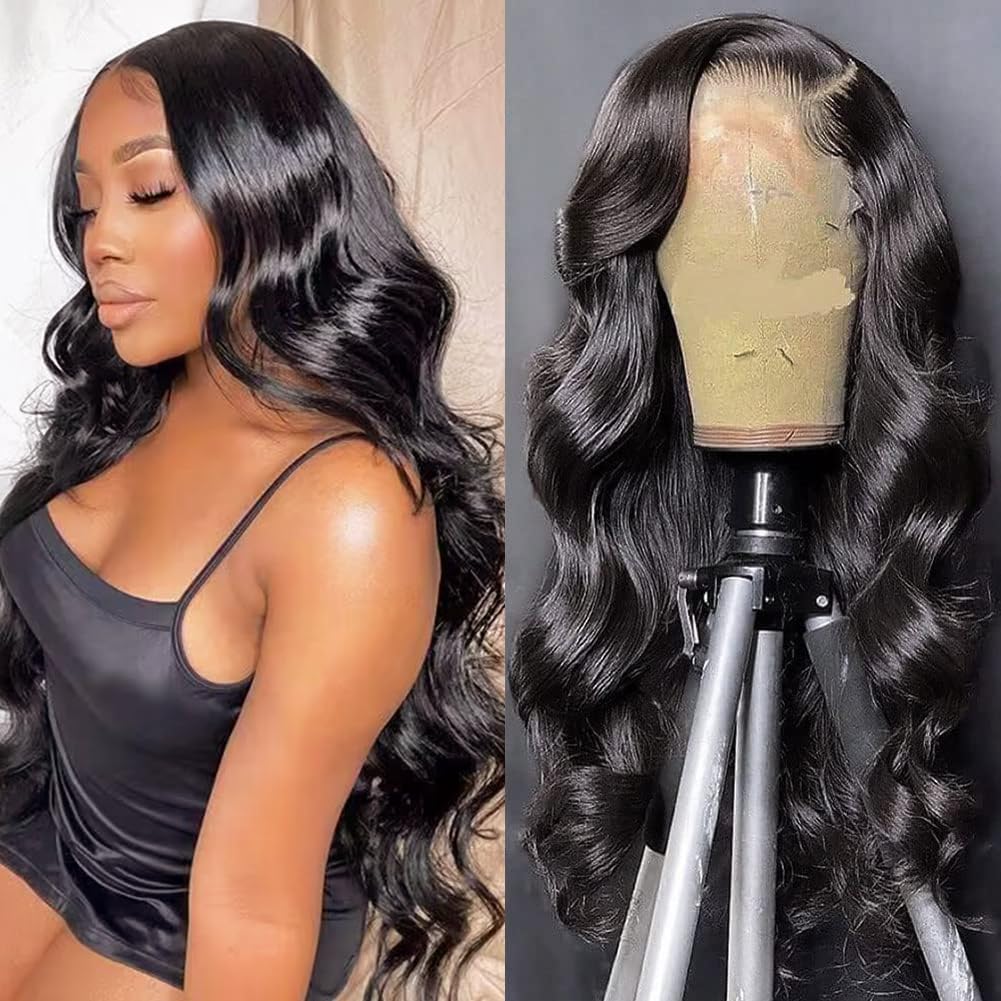 FASCARA Body Wave Lace Front Wigs Human Hair 13x4 HD Transparent Lace Frontal Wig Pre Plucked with Baby Hair 180% Density Brazilian Wigs for Black Women Natural Color
