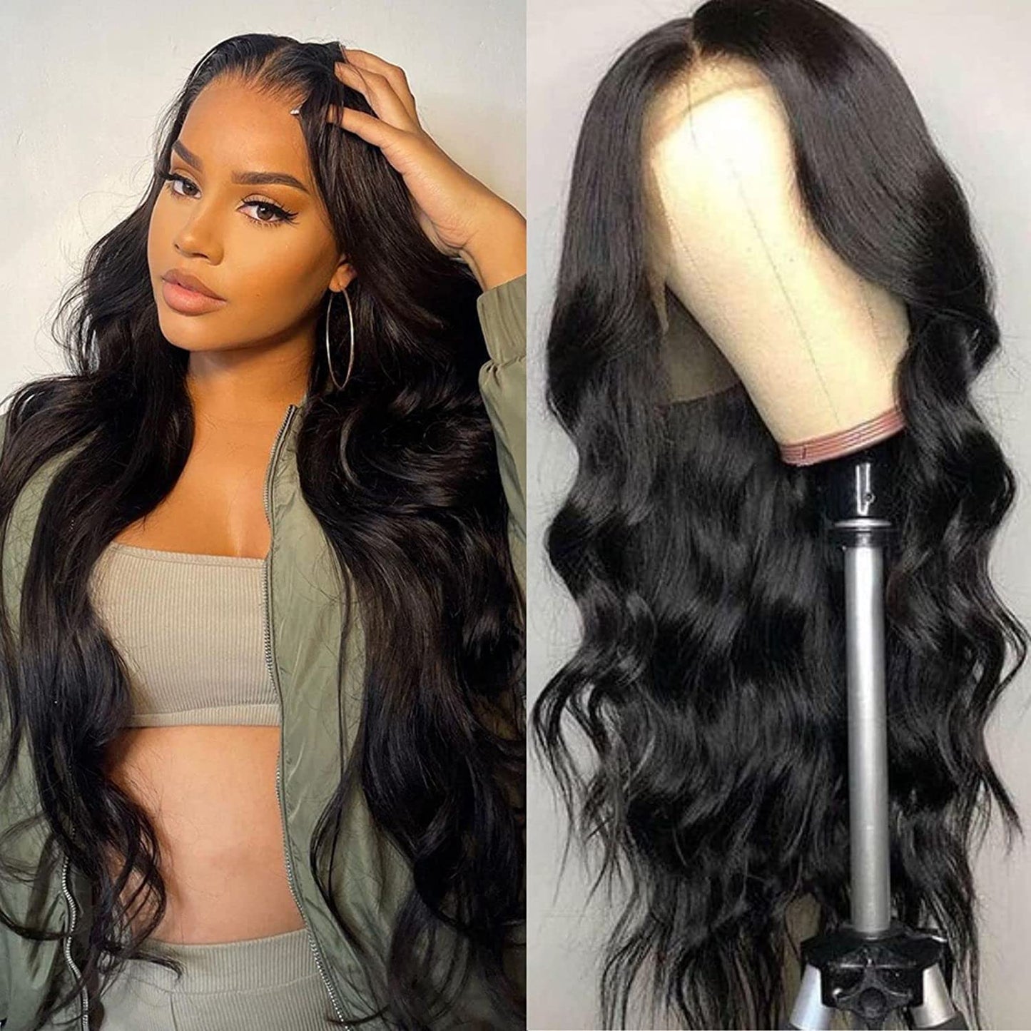 FASCARA Body Wave Lace Front Wigs Human Hair 13x4 HD Transparent Lace Frontal Wig Pre Plucked with Baby Hair 180% Density Brazilian Wigs for Black Women Natural Color